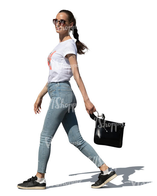 cut out woman walking hastily