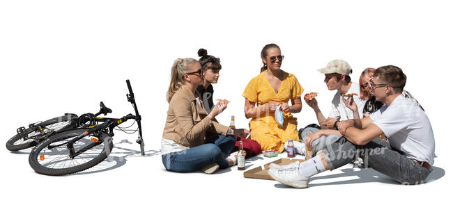 cut out group of young people having a picnic