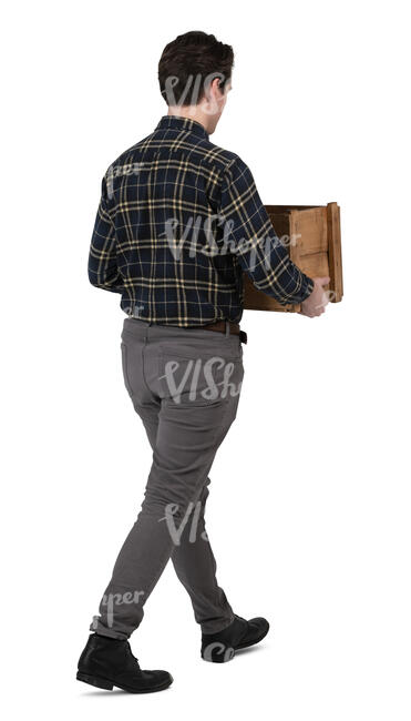 cut out man walking and carrying a wooden crate