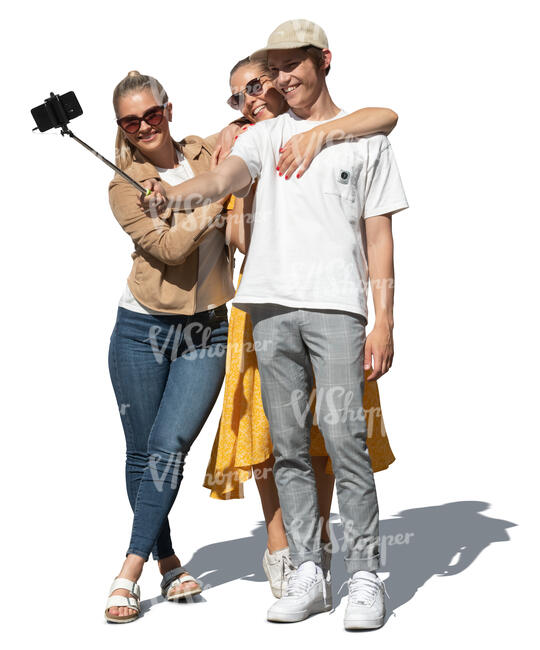 cut out cheerful group of young people standing and taking a selfie