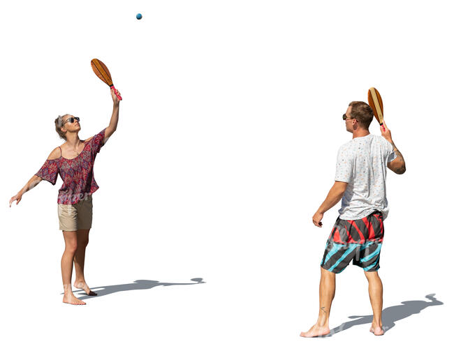 cut out man and woman playing beach tennis
