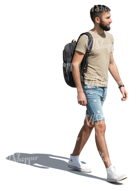 cut out young man walking on a sunny day