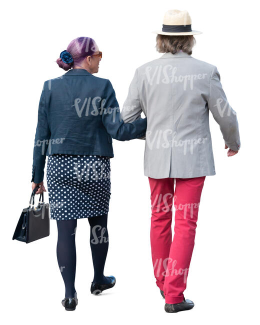 cut out elderly couple walking arm in arm