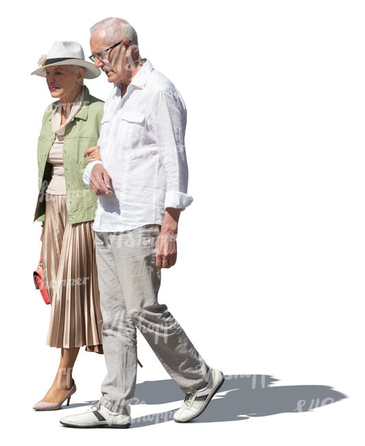 cut out elderly couple  walking arm in arm