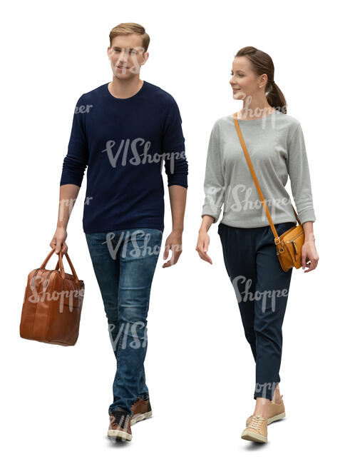 cut out man and woman walking side by side and talking