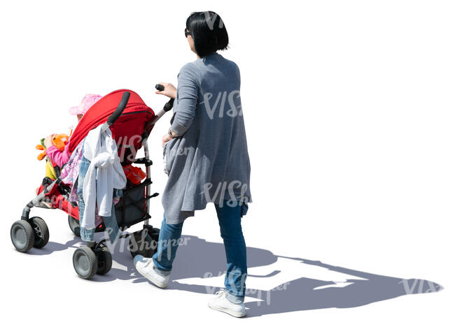 cut out woman pushing a stroller seen from above