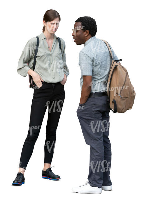 cut out man and woman standing and talking