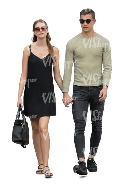 cut out man and woman walking hand in hand