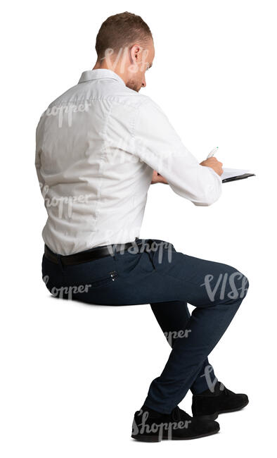 cut out man sitting at a table and writing