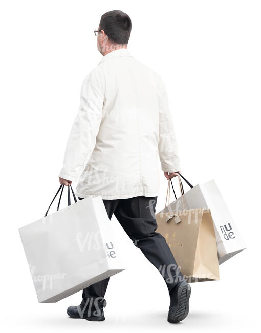 man with many big shopping bags walking