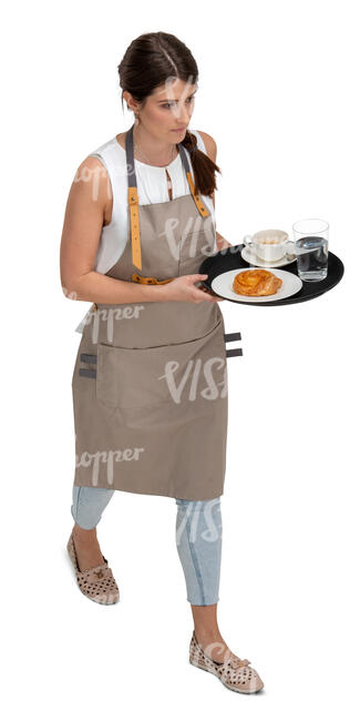 cut out waitress with a tray walking seen from above