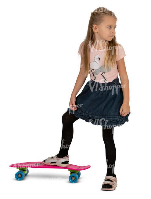 cut out little girl with a skateboard standing
