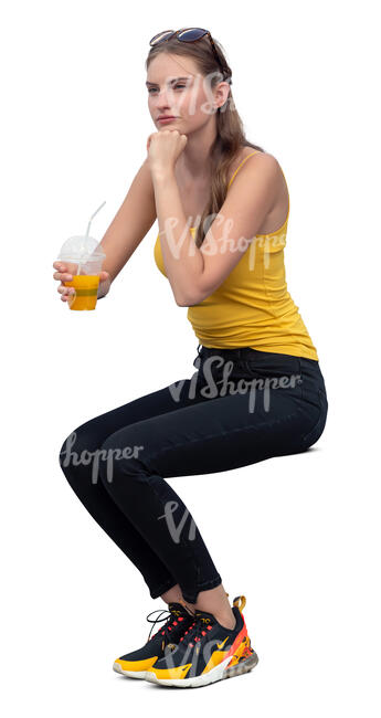 cut out woman sitting and drinking smoothie
