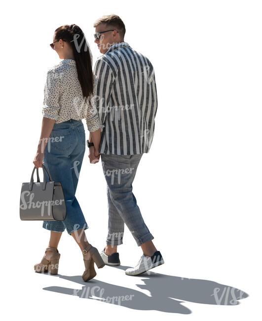 cut out backlit couple walking and holding hands
