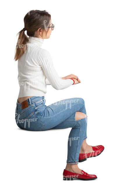 cut out woman sitting at a table