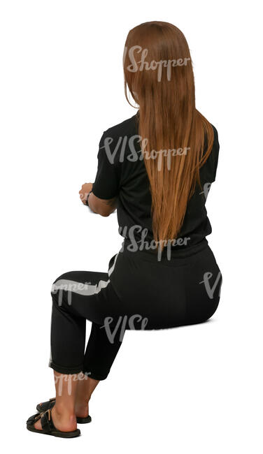 cut out woman with long hair sitting