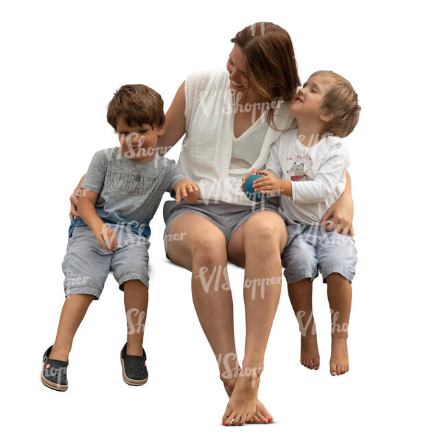 cut out mother with two sons sitting