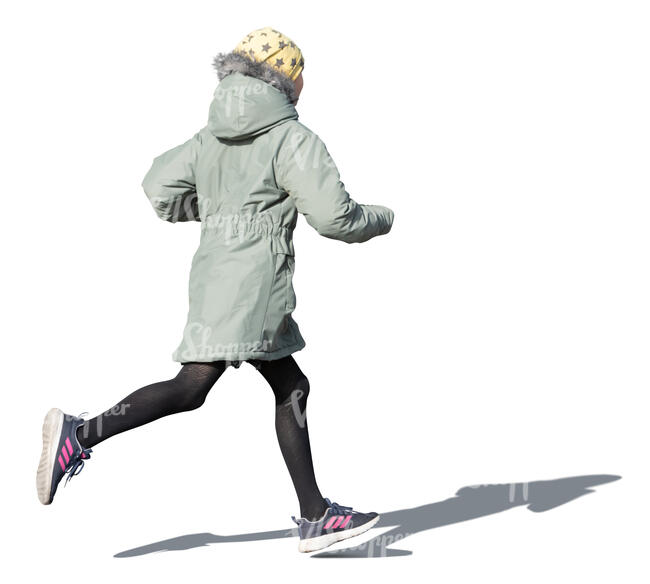 cut out girl running outside in autum