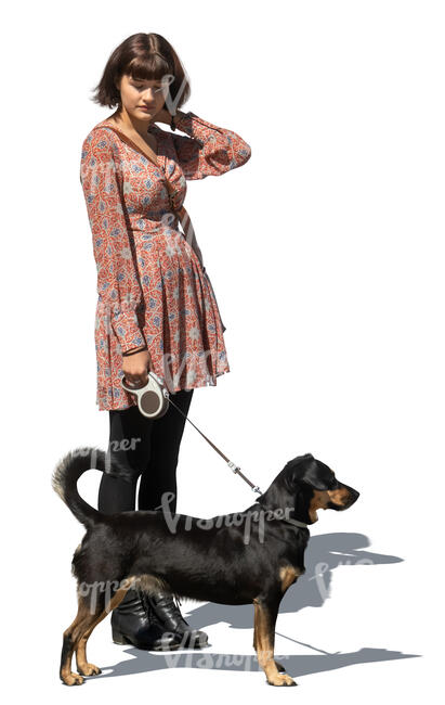 cut out teenage girl with a dog standing