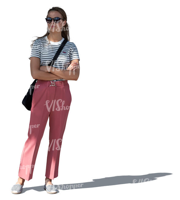 cut out young woman standing in partial shade