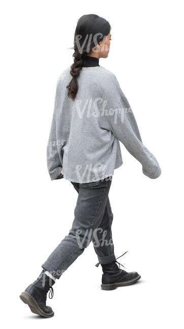 cut out asian woman walking casually