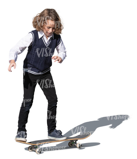 cut out schoolboy riding a skateboard