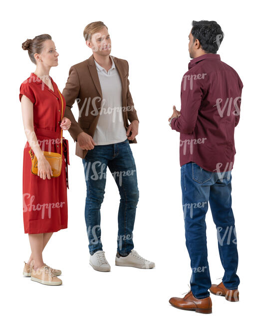 cut out group of three people standing and talking