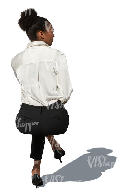 cut out businesswoman sitting seen from behind