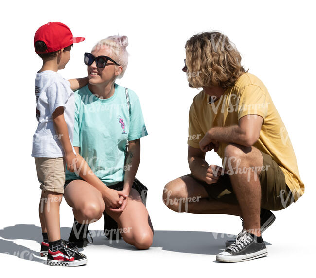 family with a little son standing and talking 