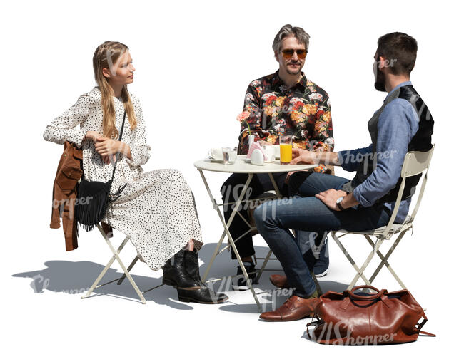 cut out cafe scene with three people sitting and talking