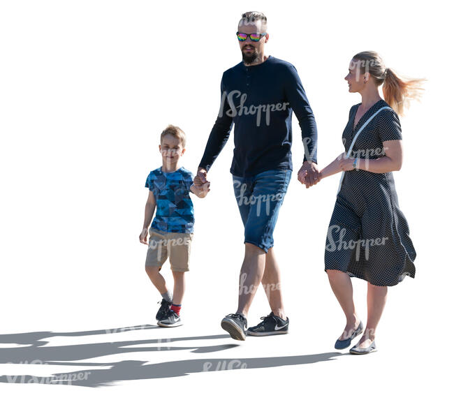 cut out backlit family of three walking