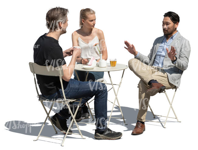 cut out group of three people sitting in a cafe and talking