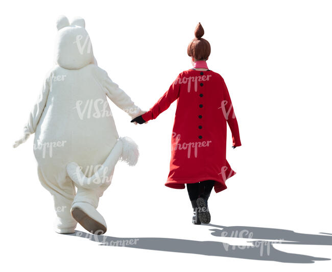 cut out moomintroll and little my walking hand in hand