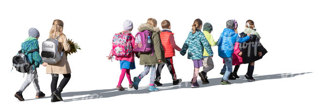 cut out group of kindergarten children walking