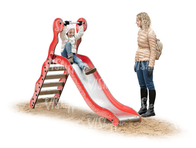 cut out mother and  daughter playing on the playground