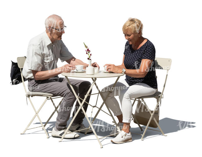cut out older man and woman sitting in a cafe