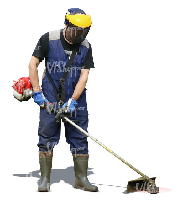 man cutting grass with a strimmer