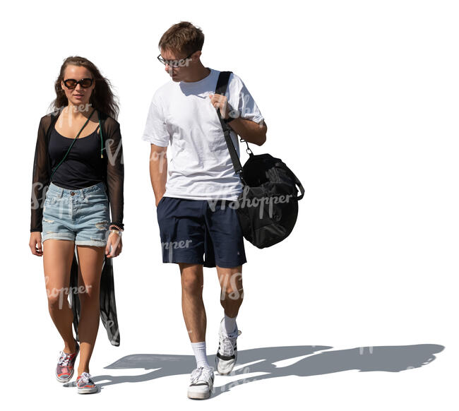 cut out two young people walking and talking
