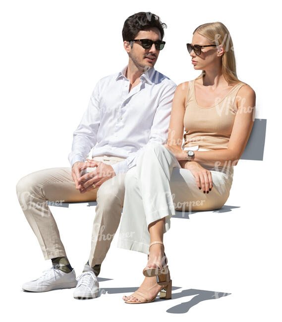 cut out man and woman sitting and having a conversation