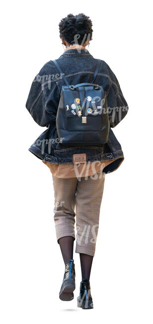 cut out woman with a denim jacket walking
