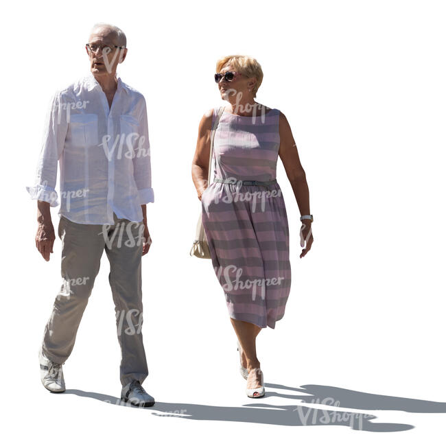 cut out backlit older man and woman walking