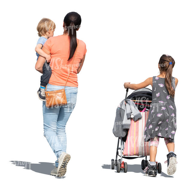 cut out woman with two children walking