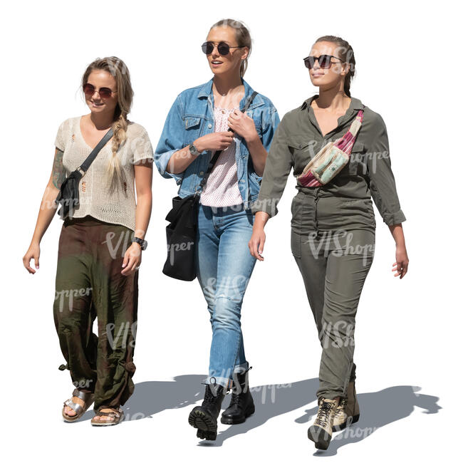 cut out three women walking on a sunny summer day