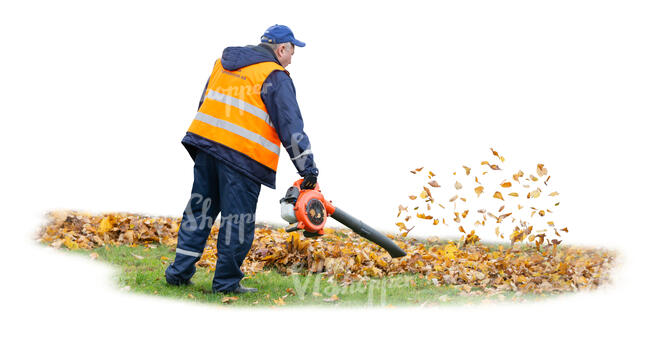 cut out man working with a leaf blower