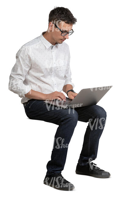 cut out man with a laptop sitting and working
