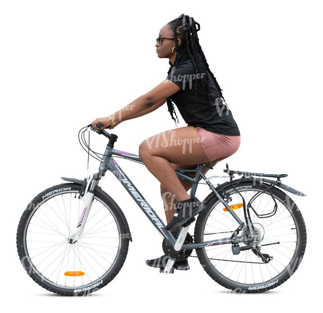 cut out woman riding a mountain bike