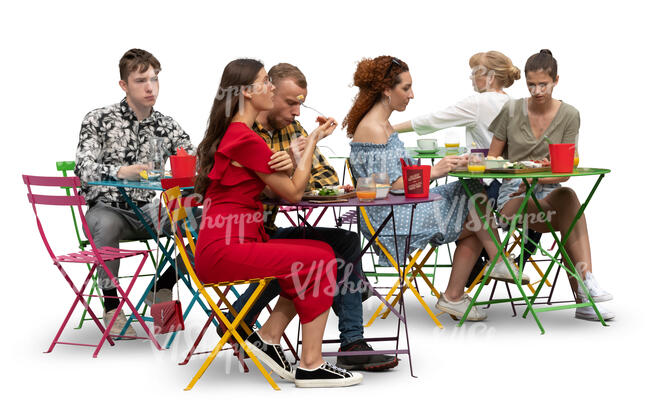 cut out group of people sitting in a cafe
