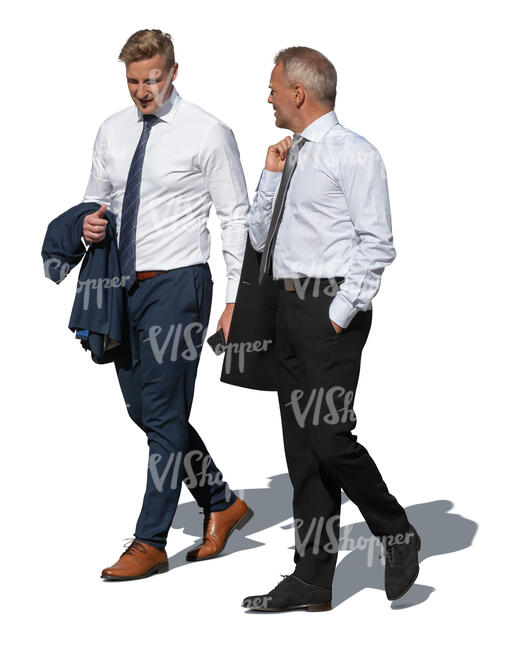 two cut out businessmen walking and talking