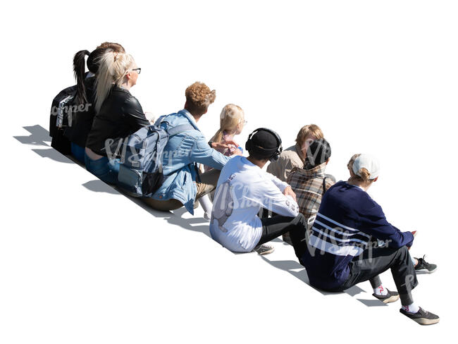 cut out group of youngsters sitting on the stairs