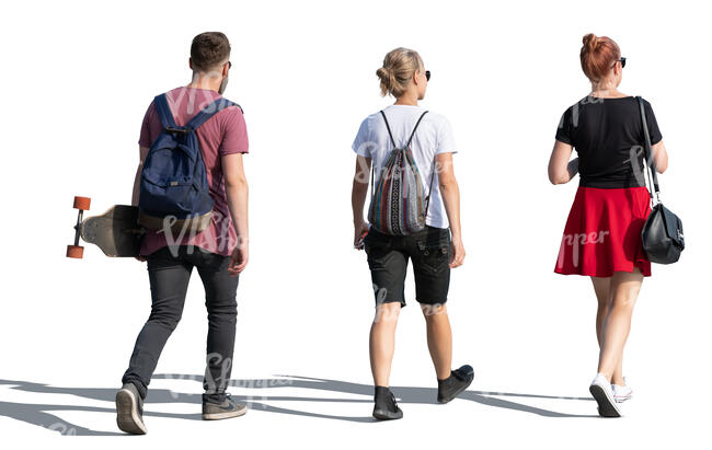 three cut out people walking